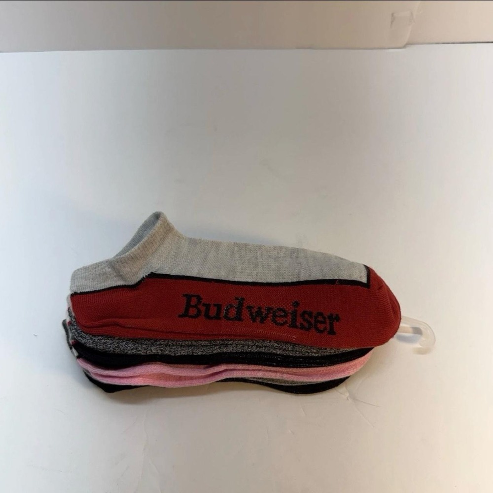 Budweiser Womens Ankle Socks 6 Pairs Multi Color Grey Black Pink Logo Low Cut